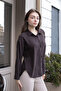 Women's Collared Drop-Shoulder Long Sleeve Non-Lycra Fabric Shirt - Brown - 3