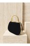 Black Color Suede Gold Detail Stone Strappy Chain Women's Evening Dress Bag Wedding Engagement Graduation - 4