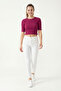 Short Sleeve Cropped T-Shirt Crew Neck Fitted Slim Fit - Fuchsia - 2