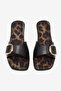 Women's Black Comfortable Fit Leopard Printed Li Buckled Slipper - 2
