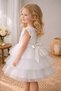 White Color Sequined Layered Fluffy Lined Layered Invisible Zipper Layered Girls' Evening Dress with Ribbons - 3