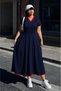 New Season Women's Short Sleeve V-Neck Pleated Long Janjan Crepe Holiday Dress