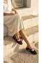 Women's Heeled Lace-Looking Ankle-Strapped Daily Summer Ballerinas with Middle Straps - 6