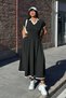 New Season Women's Short Sleeve V-Neck Pleated Long Janjan Crepe Holiday Dress - 6