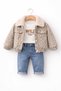 Baby Girl Leopard Printed Piece Set with Fur Collar Jacket, Wild Embroidered Long Sleeve Bodysuit, Jean Pants, 3-Piece Set - 2