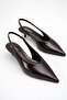 Women's Brown Patent Leather Pointed Toe Kitten Heeled Shoes
