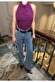 High Waist Shiny Stone Pattern Palazzo Jean Trousers - 2