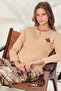Large Size Women's Combed Cotton Long Sleeve Pajama Set 3131 Dark Beige - 3