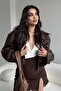 Paris Oversized Elastic Waist Brown Bomber D Leather Jacket - 4