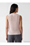 Beige Crew Neck Openwork Women's Knitwear Singlet - 5