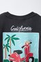 Boys' Cotton Black California Printed T-Shirt and Striped Shorts Set - 6