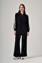 1093 Half-Zipper Stripe Detail Trouser Suit - Black
