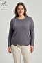 Women's Gray Star Patterned Stoned Slit Lycra Mother Combed Cotton Blouse