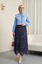 Mixed Pattern Elastic Waist Asymmetrical Cut Lined Tulle Skirt - Dark Blue - 3