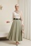 Thick Belt Layer Tivil Skirt with Pleated Side Zippers on the Front -Khaki - 3