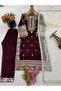 Maroon Velvet Top Bottom & Dupatta - HRT5527 | Maroon-Size:L-40-Inches - 5