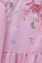 V-Neck Tie Collar Ruffled Floral Embroidered Poplin Tunic -Pink - 6