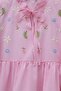 V-Neck Tie Collar Ruffled Floral Embroidered Poplin Tunic -Pink - 7
