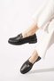 Balasef Min Buckle Moccasin Genuine Leather Women's Shoes Black Leather - 3