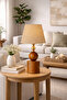 Table with Wooden Legs and Fabric Headboard, Bedside Table, Nightstand Lighting Lampshade - 2