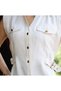 Women's Cream Beige 100% Cotton Linen Zr Model Dress with Belt, Shirt Collar and Gold Button Details. - 3