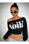 Women's Voila Printed Cropped Boat Neck Sweatshirt