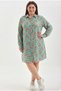 Plus Size Floral Print Shirt Dress - Mint Green - 2