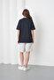 Women's Navy Blue Gray Cotton Piece Combed Cotton Short Sleeve Pocketed Shorts Set - 8