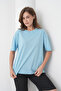 Women's Blue Black Cotton Piece Combed Cotton Short Sleeve Pocketed Shorts Set - 7