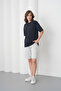 Women's Navy Blue Gray Cotton Piece Combed Cotton Short Sleeve Pocketed Shorts Set - 2