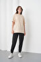 Women's Beige-Black Cotton Pack Crew Neck Sweater Pocketed Jogger Pants Top and Bottom Set - 2