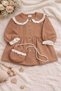 Eid Ruffle Detail Peter Pan collar Buttoned Baby Girl Dress with Bag Buttons - 8