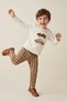 Araba Printed Baby Boy Crew Neck T-Shirt and Plaid Pants Set - Beige - 2