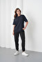 Women's Navy Blue-Black Cotton Pack Crew Neck Sweater Pocketed Jogger Pants Top and Bottom Set - 4