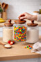 Set of 3 Glass Jars with Acacia Lid Ribbed Patterned – Kitchen Food & Food Storage Container - 3