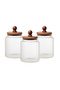 Set of 3 Glass Jars with Acacia Lid Ribbed Patterned – Kitchen Food & Food Storage Container - 5
