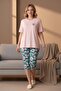 Women's Short Sleeve Stretch Fabric Plus Size Capri Pajama Set Powder - 5