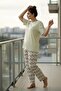 Women's Short Sleeve Stretch Fabric Plus Size Pajama Set Beige - 3