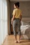 Women's Short Sleeve Stretch Fabric Capri Pajama Set Yellow - 3