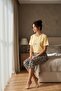 Women's Short Sleeve Stretch Fabric Capri Pajama Set Yellow - 4