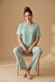 Women's Short Sleeve Wide Leg Stretch Fabric Pajama Set Mint - 6