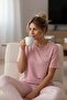 Women's Short Sleeve Stretch Fabric Pajama Set Pink - 6