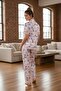 Women's Short Sleeve Stretch Fabric Buttoned Pajama Set Powder - 5
