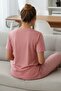 Women's Short Sleeve Stretch Fabric Buttoned Collar Pajamas Set Dusty Rose - 4