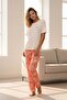 Women's Short Sleeve Stretch Fabric Pajama Set Orange - 2