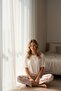 Women's Short Sleeve Stretch Fabric Pajama Set Ecru - 6