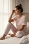 Women's Short Sleeve Stretch Fabric Buttoned Collar Pajama Set Powder - 3