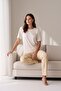 Women's Short Sleeve Stretch Fabric Pajama Set Beige - 3