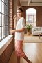 Women's Short Sleeve Stretch Fabric Capri Pajama Set Orange - 2