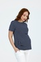 Maternity Short Sleeve Striped Pattern T-Shirt, Lycra Pieces of Viscose Fabric (Navy Blue)